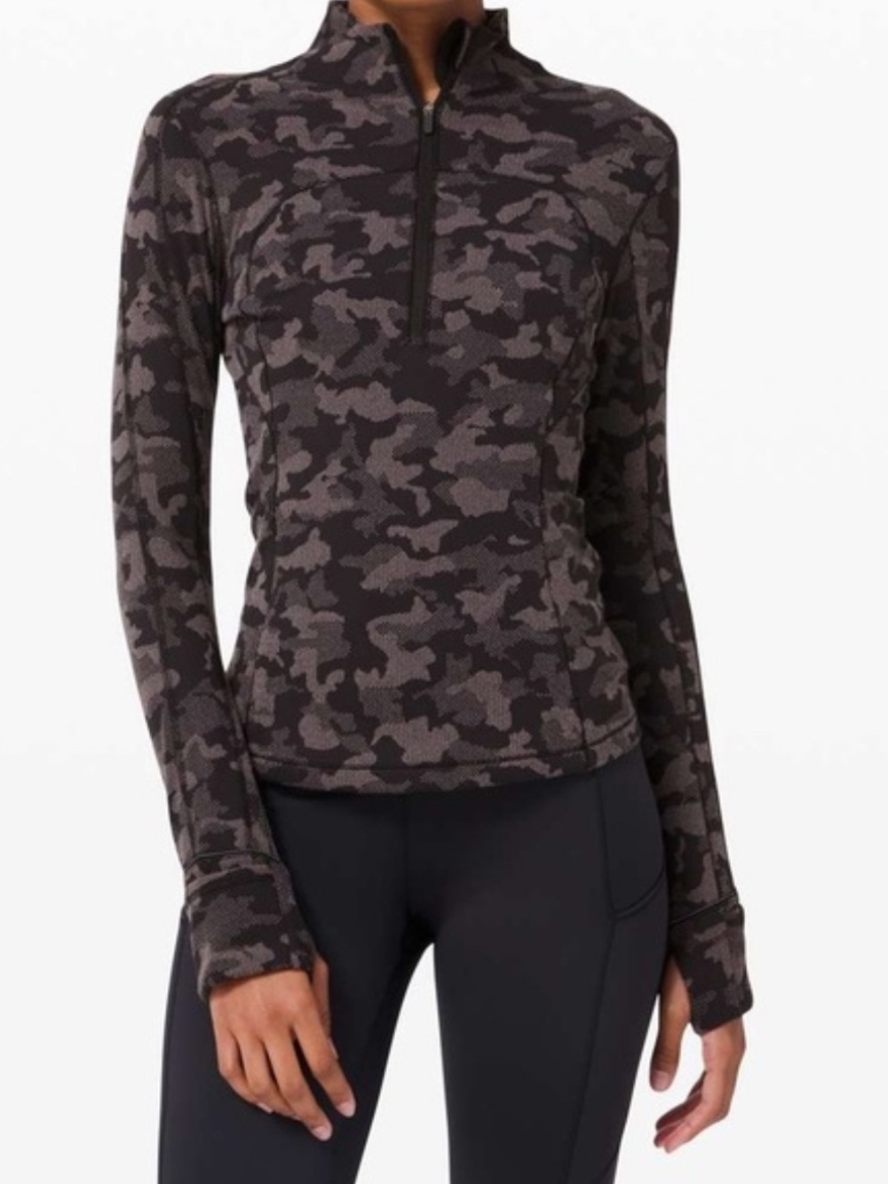 Lululemon Run Briskly 1/2 Zip Heritage Camo Jacquard Black Lunar Rock Size 4